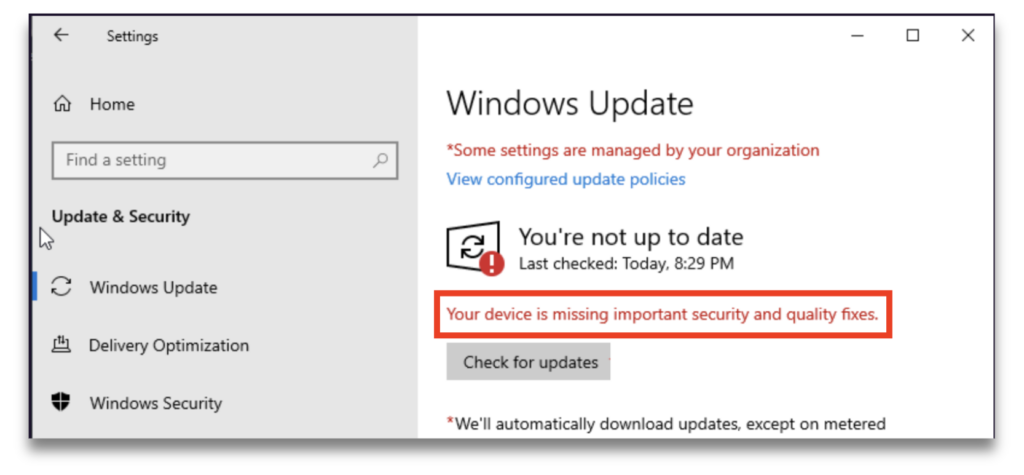 a Windows Update notification